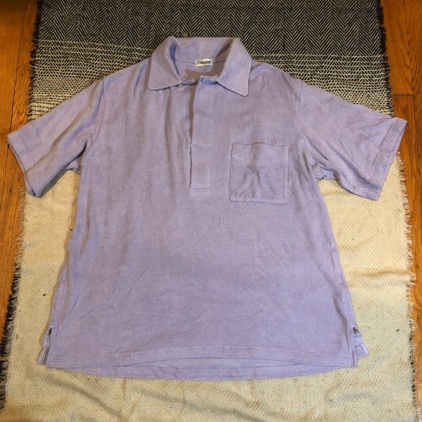 Camoshita short sleeve %22skipper%22 polo in lilac cotton:linen:ramie pile terry in size M.jpg