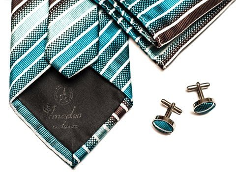 Amedeo Aqua Stripe Tie Set