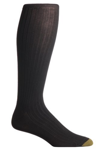 Gold Toe Men's Canterbury Over the Calf Dress Sock 3-Pack, Black, Shoe Size 10-13