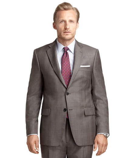 Brooks Brothers Madison Fit Plaid Brown Plaid with Blue Deco 1818 Suit
