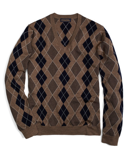 Brooks Brothers Merino Argyle V-Neck Sweater