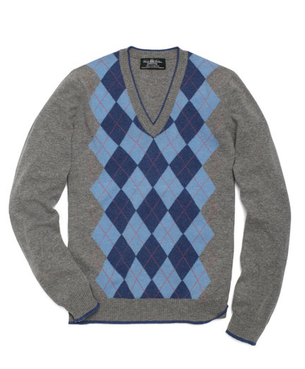 Brooks Brothers Lightweight Cashmere Argyle V-Neck Sweater