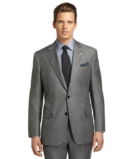 Brooks Brothers Regent Fit Saxxon Wool Sharkskin with Windowpane 1818 Suit