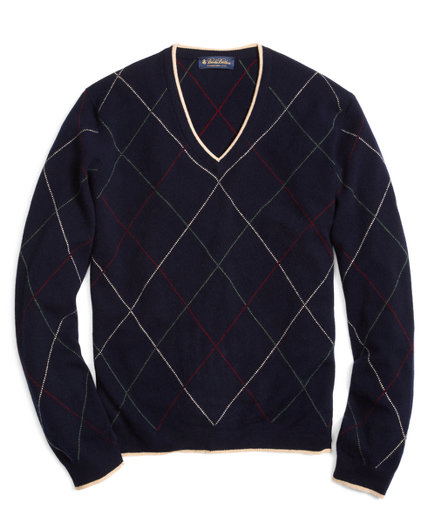Brooks Brothers Saxxon Argyle V-Neck Sweater