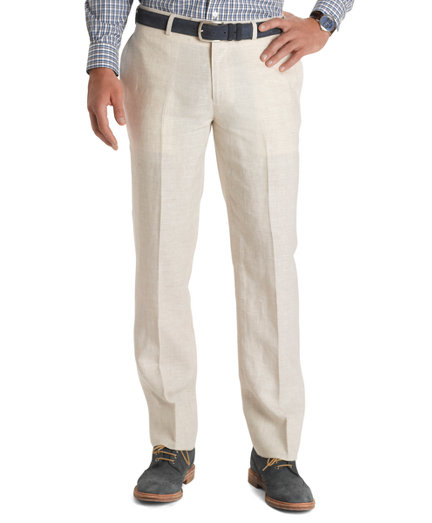Brooks Brothers Milano Fit Ivory Plaid Linen Trousers