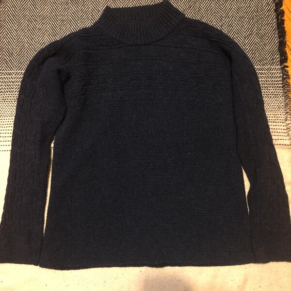 Eidos horizontal Aran mock neck wool sweater in navy blue in size XL.jpg