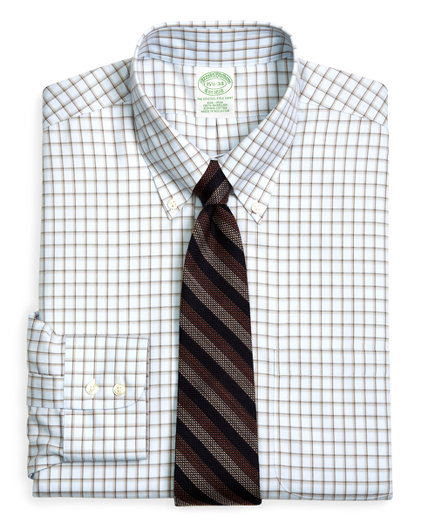 Brooks Brothers Supima® Cotton Non-Iron Extra-Slim Fit Button-Down Twill Tonal Windowpane Luxury Dre