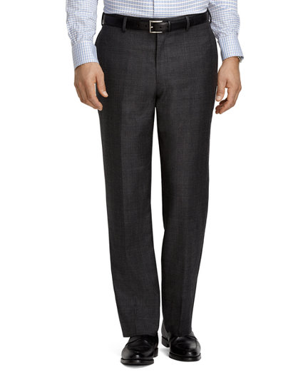 Brooks Brothers Madison Fit Plain-Front Charcoal Plaid Trousers