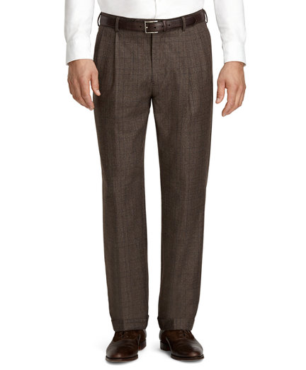 Brooks Brothers Madison Fit Plaid Pleat-Front Dress Trousers