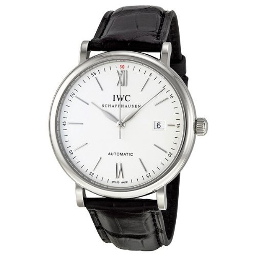 IWC Portofino Silver Dial Black Leather Strap Automatic Mens Watch 3565-01