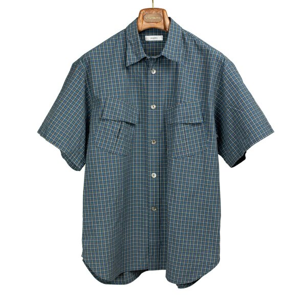 FUJITO_Made_in_Japan_Spring_Summer_2024_SS24_Short sleeve fatigue shirt in petrol blue, brown ...jpg