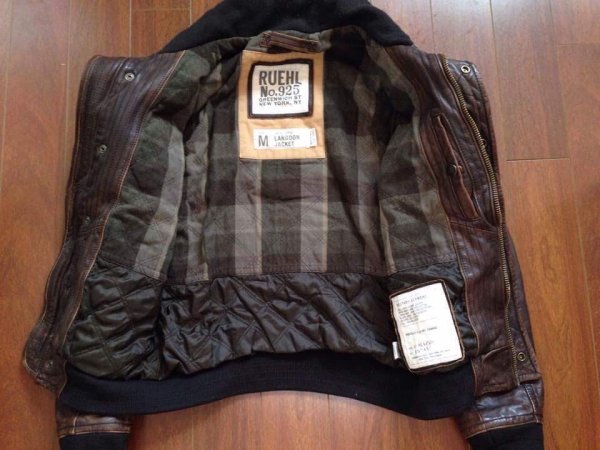 Men's high end Ruehl Langdon leather bomber jacket in medium 