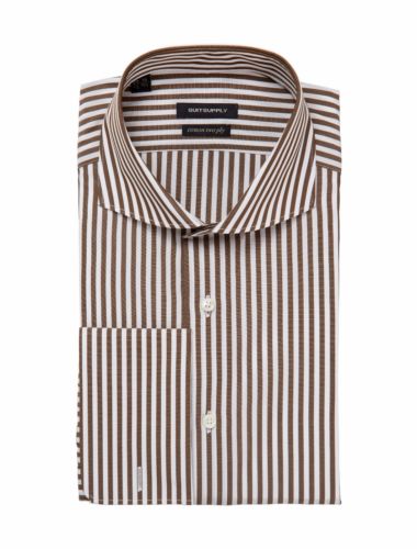 Suitsupply Brown Striped French Cuff Dress Shirt Size 15 | Styleforum