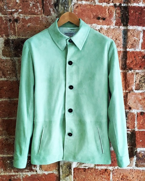 Over shirt in pastel green goat suede.JPG