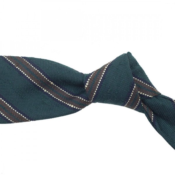 Calabrese 1924 Green Shantung silk tie with brown & navy stripe, hand-rolled 2.jpg