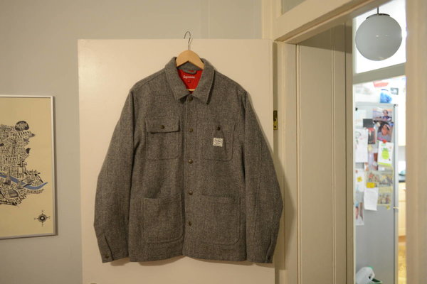 Supreme Red Built x Woolrich Tweed Work Jacket, sz Large, 9.9 out 