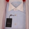 PRICE DROP NEW $750 Kiton Napoli Hand Made White-Blue Striped Cotton Fitted Shirt 15.75 (40 EU)