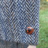 c. 38, 40. Vintage Harris Tweed jacket in charcoal herringbone with vertical stripes.