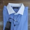 RALPH LAUREN BLACK LABEL contrasting collar French cuffs striped blue shirt - Size 43 / 17 - NWT