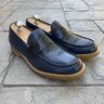 RARE SS14 $845 Giorgio Armani Blue Perforated Leather Penny Loafers w Box UK 8 US 8.5 9