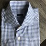 NWT Kiton Dess Shirt Blue Checked 15R Handmade in Italy