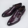 NIB SANTONI Goodyear Hand Patina Plum Museum Calf Double Monks UK6/US7, UK6.5/US7.5