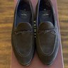 Sold—Carmina mens shoes - Brown Suede String Loafers 8 UK With Metal Toe Taps