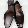 SOLD! NIB SANTONI HAND PATINA DARK BROWN DOUBLE MONK DRESS SHOES US11.5