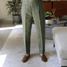 SOLD: LUXIRE Bespoke-Level New Olive Linen Trousers 31