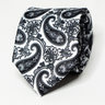 White Silk Tie | Black Paisley Pattern | Men's Slim Necktie
