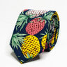 Slim Navy Blue Tie | Yellow Necktie | Pineapple Pattern | Men's Suit Accessories