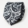 White Silk Tie | Black Paisley Pattern | Men's Slim Necktie | Suit Essentials | Men's Accessories