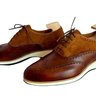 Brand New Maison Koly Roadster oxfords Brown Museum Leather and Aqua suede