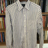 *SOLD* Drake's with The Rake White and Blue Stripe Cotton Poplin Long Point Collar Shirt