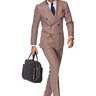 New SUITSUPPLY Madison double-breasted linen suit, light brown check (P3835) - size 36R