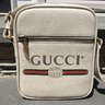 New $1,600 Gucci Cripto GG Logo White Leather Cross Body Messenger Bag
