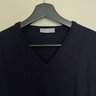 [SOLD] Ascot Chang V-Neck Long-Sleeve Sweater in Navy and Dark Grey