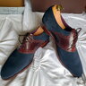 SOLD CARMINA MTO Saddle Shoes-Blue Suede & Cordovan-Simpson Last W/Shoe trees US 10.5