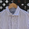 Eleventy white slub cotton shirt with burgundy stripes