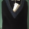 * SOLD * PRICE DROP: NWT Inis Meain Navy V-Neck Sweater with Donegal Trim Size Medium