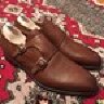 UK10 MEERMIN OAK ANTIQUE PLAIN TOE DOUBLE MONKS OLFE LAST