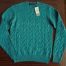 NWT $995 RLPL 100% Cashmere Cable Knit Sweater, Ocean Blue Melange, Size S