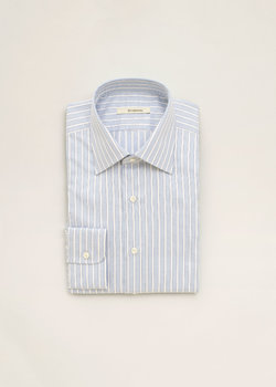 BNWOT Husbands blue & White Banker Striped Windsor 37 Shirt
