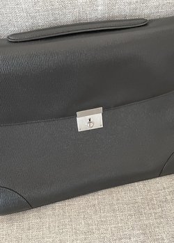 Valextra black double gusset leather briefcase
