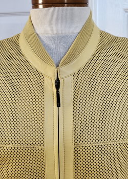 Yellow Perforated Leather & Silk Cafe Jacket by TORRAS of Spain - Mint -46