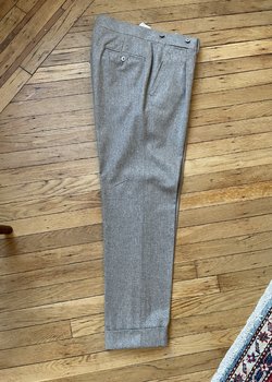 Ambrosi Napoli Single Pleat Oatmeal Wool Bespoke Trousers, Size 30/32 - Free Shipping
