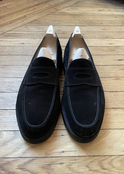 John Lobb Black Suede Lopez Loafers w/ Branded Shoe Trees, Size 6.5 UK / 7.5 US - Free Shipping