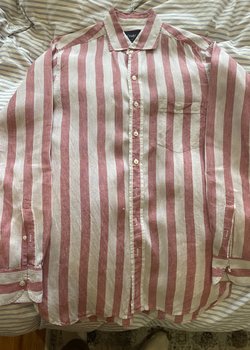Drake's pink awning stripe linen shirt 16/41 *SOLD*