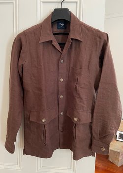 Drake's overshirt in chocolate brown linen - small