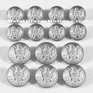 ***FROSTED SILVER***
AMERICAN CIVIL WAR 
UNION ARMY EAGLE 
14-PIECE DOUBLE  BREASTED
METAL BLAZER BUTTON SET